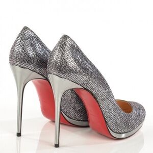 Christian Louboutin Metallic Glitter Pumps Silver with Box